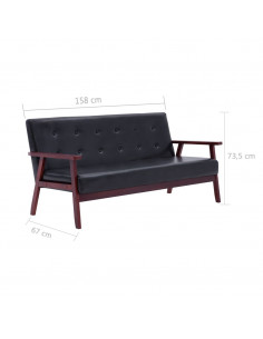 Divano a 3 Posti Nero in Similpelle