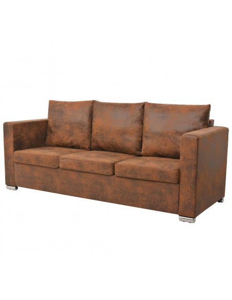 Divano a 3 Posti 191x73x82 cm in Pelle Scamosciata Artificiale