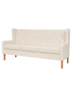 Divano a 3 Posti in Tessuto Bianco Crema 2