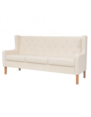 Divano a 3 Posti in Tessuto Bianco Crema