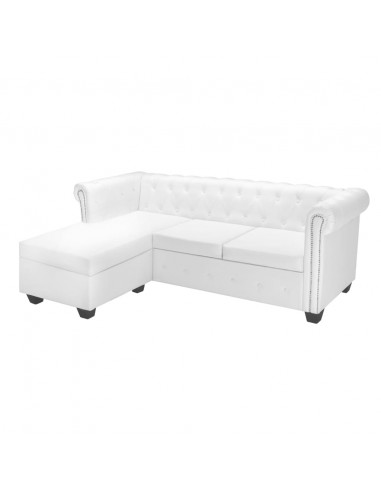 Divano Chesterfield a L in Finta Pelle Bianco