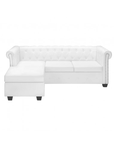 Divano Chesterfield a L in Finta Pelle Bianco