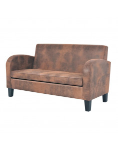 Divano a 2 Posti in Camoscio Artificiale Marrone 2