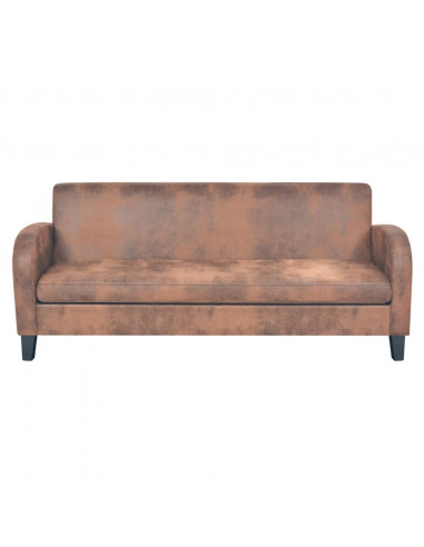 Divano a 3 Posti in Pelle Scamosciata Sintetica Marrone