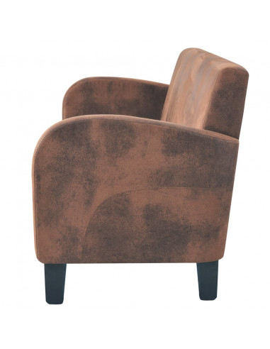 Divano a 3 Posti in Pelle Scamosciata Sintetica Marrone