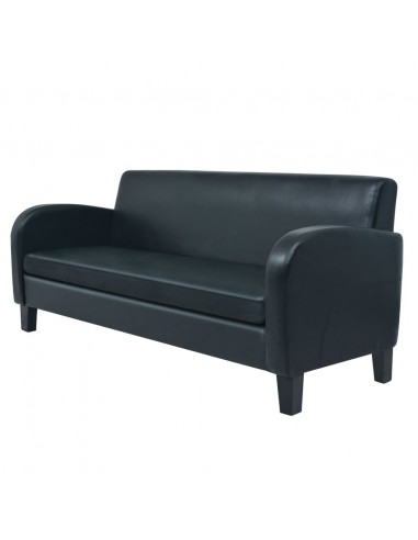 Divano a 3 Posti in Pelle Sintetica Nero
