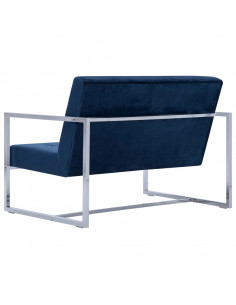 Divano a 2 Posti con Braccioli Blu Cromato e Velluto