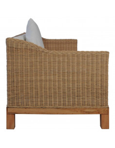 Divano a 3 Posti con Cuscini in Rattan Naturale