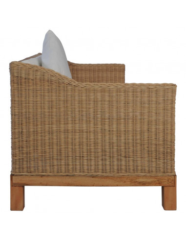 Divano a 3 Posti con Cuscini in Rattan Naturale