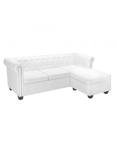 Divano Chersterfield a L in Pelle Sintetica Bianca