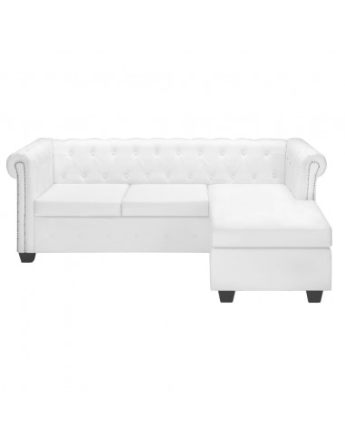 Divano Chersterfield a L in Pelle Sintetica Bianca