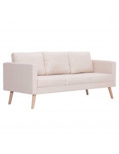 Divano a 3 Posti in Tessuto Crema 2