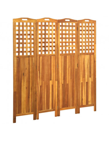 Divisorio a 4 Pannelli Grigio 161x2x170 cm in Massello Acacia