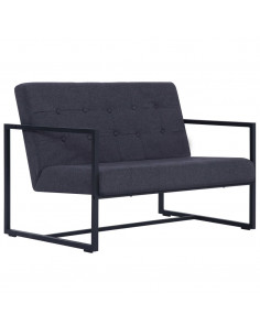 Divano a 2 Posti con Braccioli Grigio Scuro Acciaio e Tessuto 2