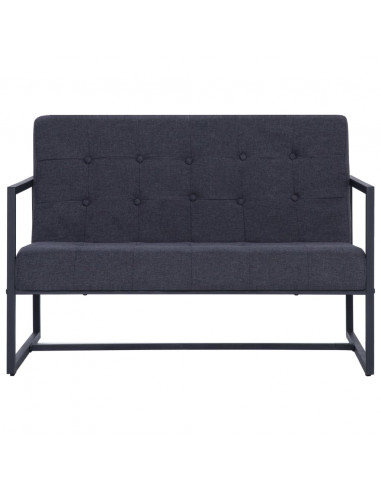 Divano a 2 Posti con Braccioli Grigio Scuro Acciaio e Tessuto
