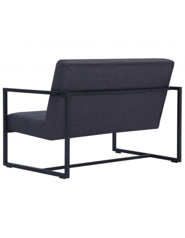 Divano a 2 Posti con Braccioli Grigio Scuro Acciaio e Tessuto