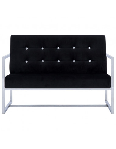 Divano a 2 Posti con Braccioli Nero Cromo e Velluto