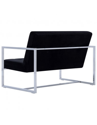 Divano a 2 Posti con Braccioli Nero Cromo e Velluto