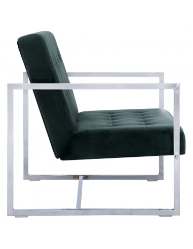 Divano a 2 Posti con Braccioli Verde Scuro Cromato e Velluto