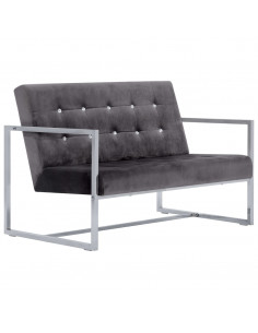 Divano a 2 Posti con Braccioli Grigio Scuro Cromato e Velluto 2