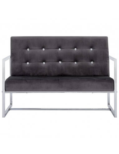 Divano a 2 Posti con Braccioli Grigio Scuro Cromato e Velluto