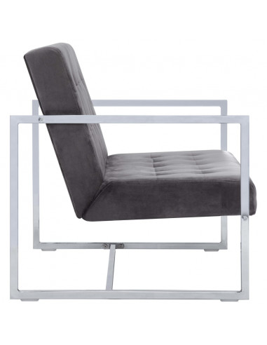 Divano a 2 Posti con Braccioli Grigio Scuro Cromato e Velluto