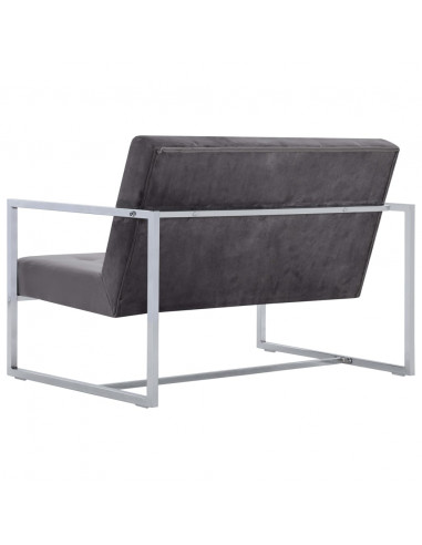 Divano a 2 Posti con Braccioli Grigio Scuro Cromato e Velluto