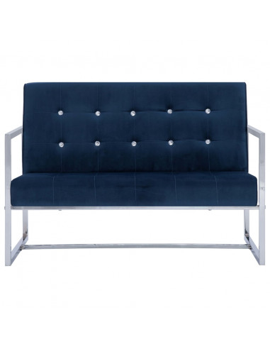 Divano a 2 Posti con Braccioli Blu Cromato e Velluto