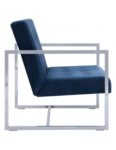 Divano a 2 Posti con Braccioli Blu Cromato e Velluto
