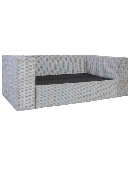 Divano a 2 Posti con Cuscini Grigio in Rattan Naturale