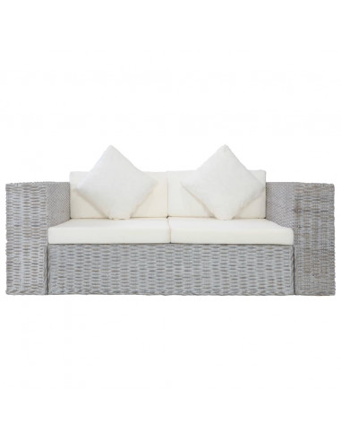 Divano a 2 Posti con Cuscini Grigio in Rattan Naturale