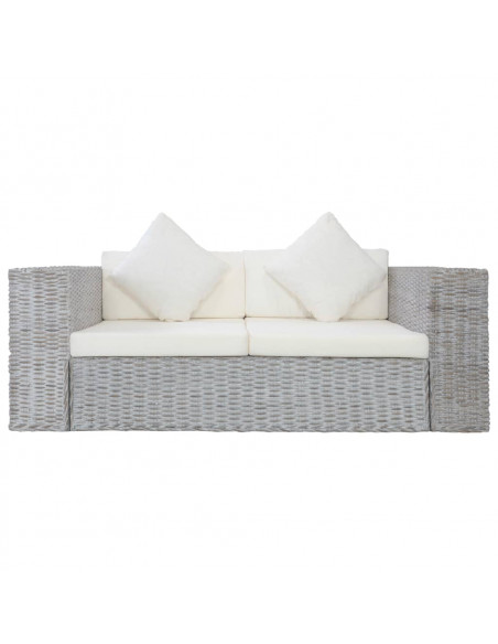 Divano a 2 Posti con Cuscini Grigio in Rattan Naturale