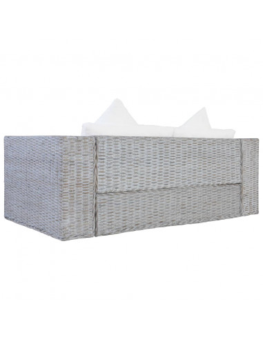Divano a 2 Posti con Cuscini Grigio in Rattan Naturale