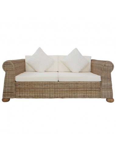 Divano a 2 Posti con Cuscini in Rattan Naturale