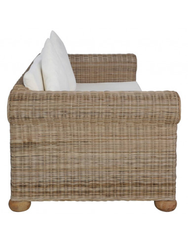 Divano a 2 Posti con Cuscini in Rattan Naturale