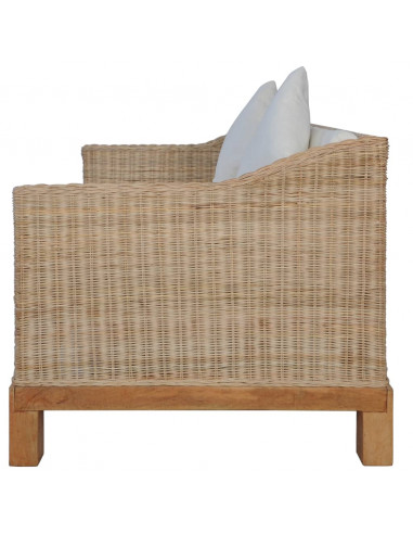 Divano a 2 Posti con Cuscini in Rattan Naturale