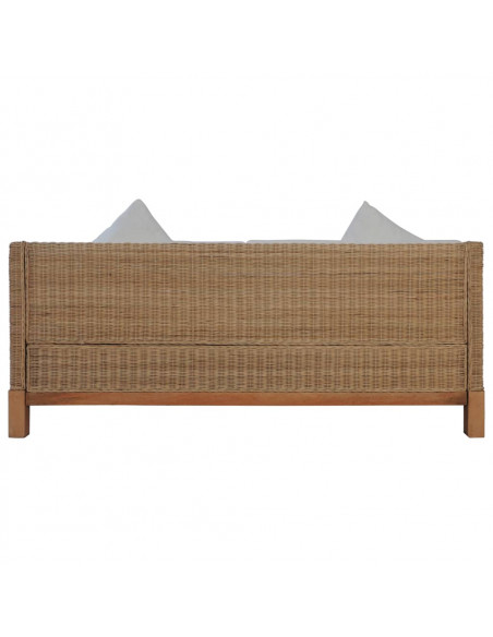 Divano a 3 Posti con Cuscini in Rattan Naturale
