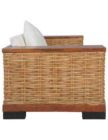 Divano a 2 Posti con Cuscini Marrone in Rattan Naturale