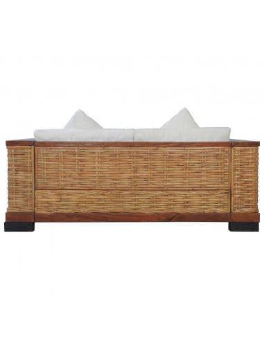 Divano a 2 Posti con Cuscini Marrone in Rattan Naturale