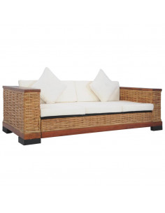 Divano a 3 Posti con Cuscini Marrone in Rattan Naturale 2