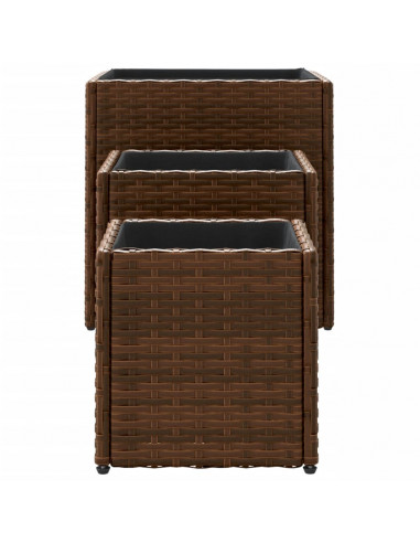 Fioriere da Giardino 3 pz Marroni in Polyrattan