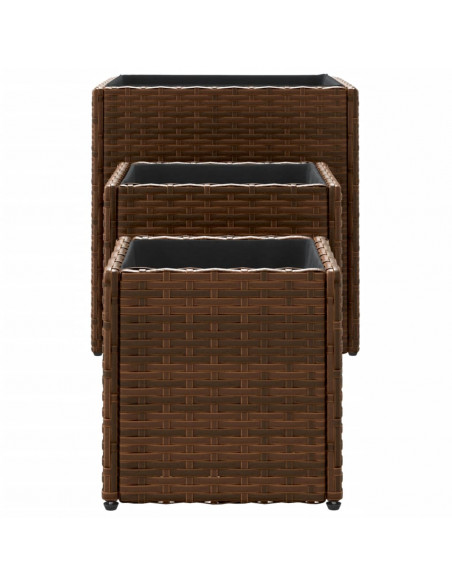 Fioriere da Giardino 3 pz Marroni in Polyrattan