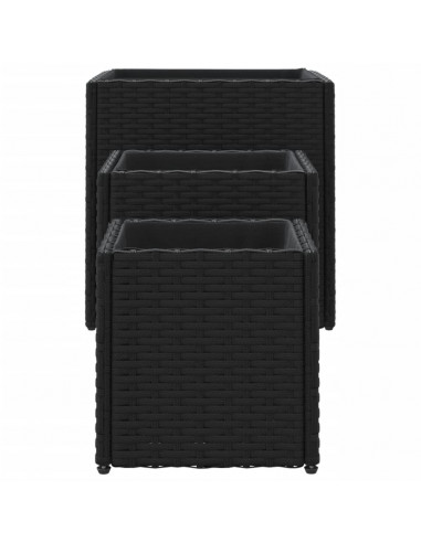 Fioriere da Giardino 3 pz Nere in Polyrattan
