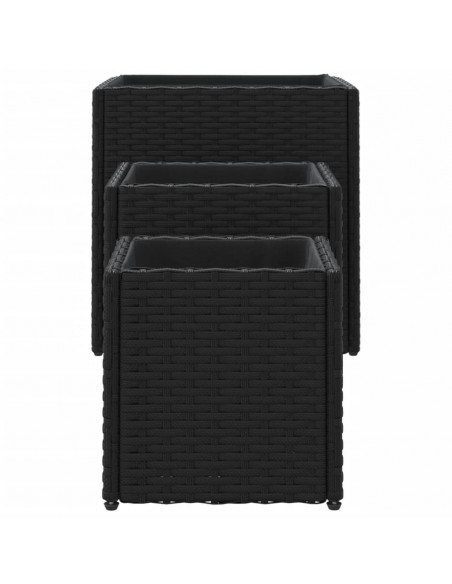 Fioriere da Giardino 3 pz Nere in Polyrattan