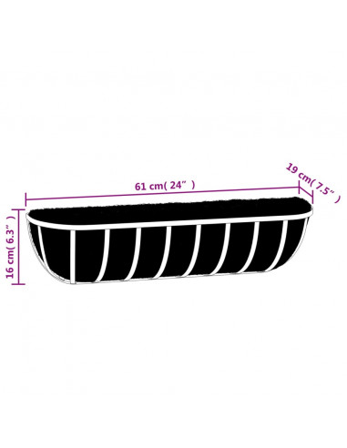 Fioriere Parete 2 pz Rivestimenti Cocco Nero 61x19x16cm Acciaio
