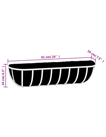 Fioriere Parete 2 pz Rivestimenti Cocco Nero 61x19x16cm Acciaio