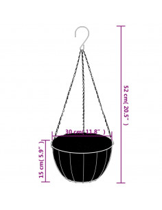 Fioriere Pensili 4 pz Rivestimenti Cocco Nero Ø30x52cm Acciaio