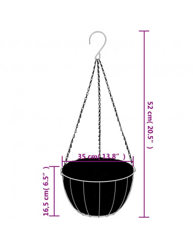 Fioriere Pensili 4 pz Rivestimenti Cocco Nero Ø35x52cm Acciaio