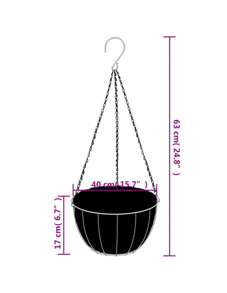 Fioriere Pensili 4 pz Rivestimenti Cocco Nero Ø40x63cm Acciaio