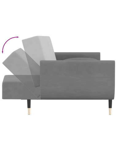 Divano Letto a 2 Posti con 2 Cuscini Grigio Chiaro in Velluto